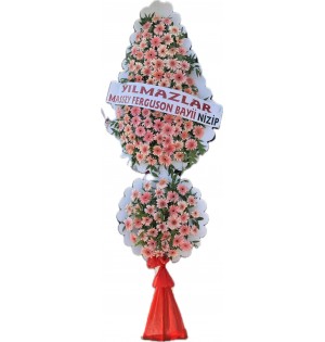 çift göbek pembe gerbera çelenk